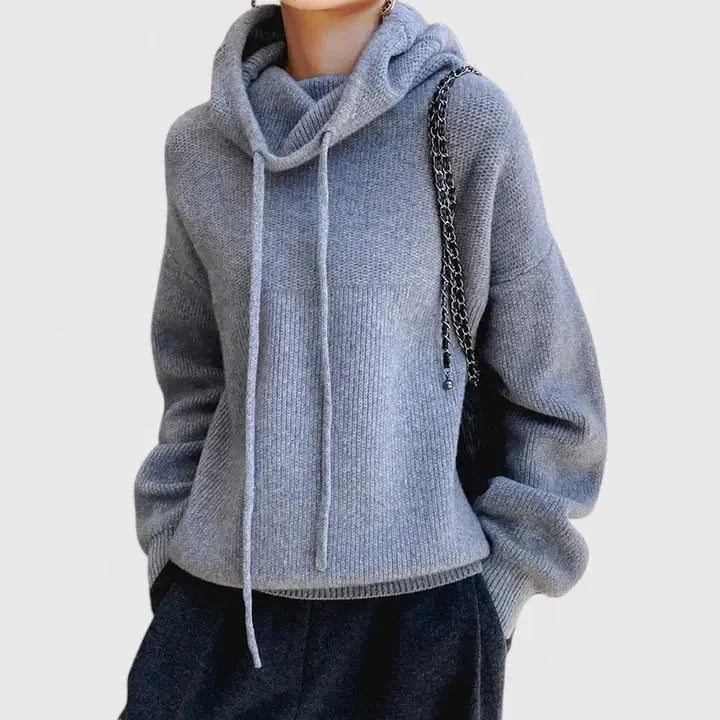 Women's Loose-Fit Rib-Knit Hoodie – Blue