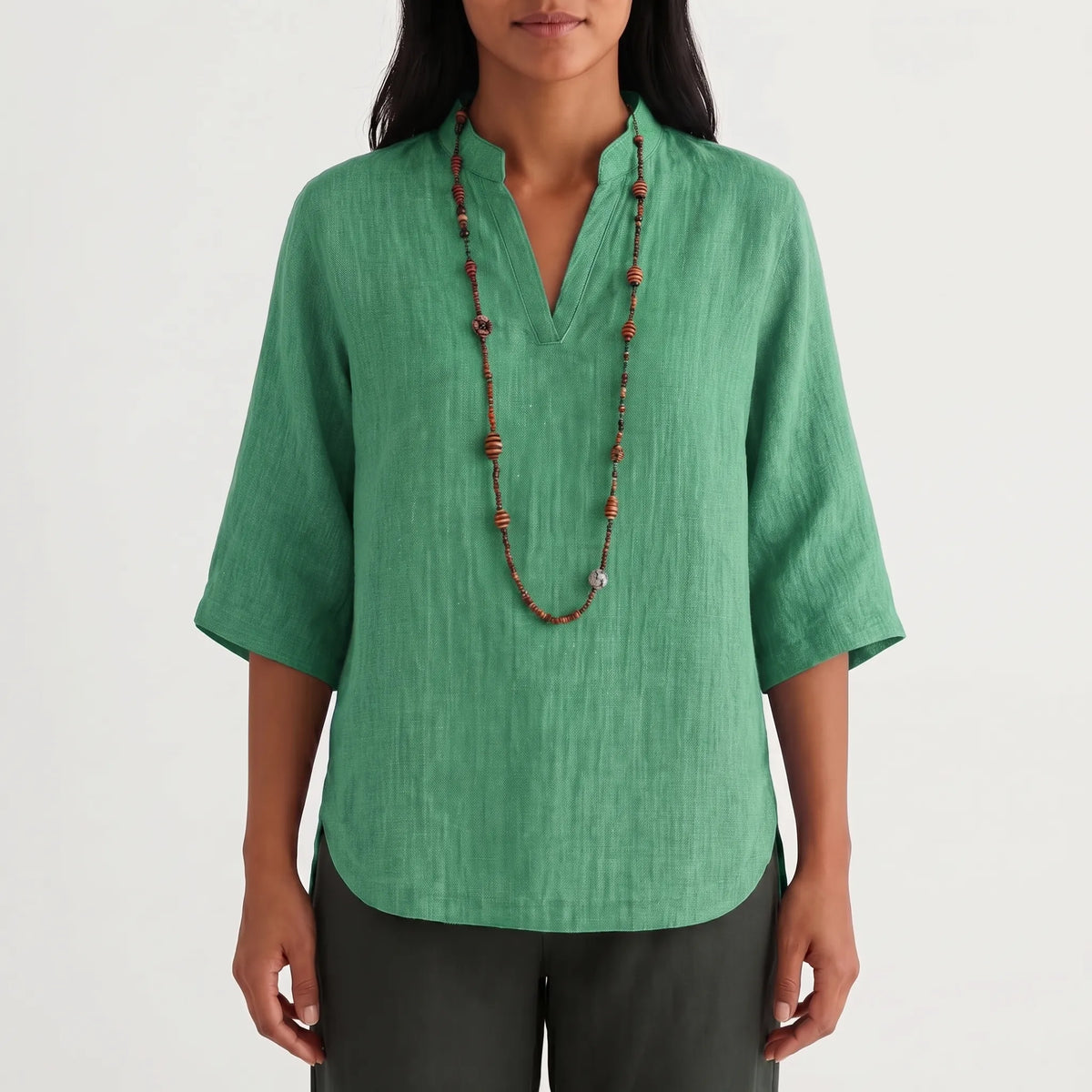 Women's Linen Tunic Top for Weekends – Green