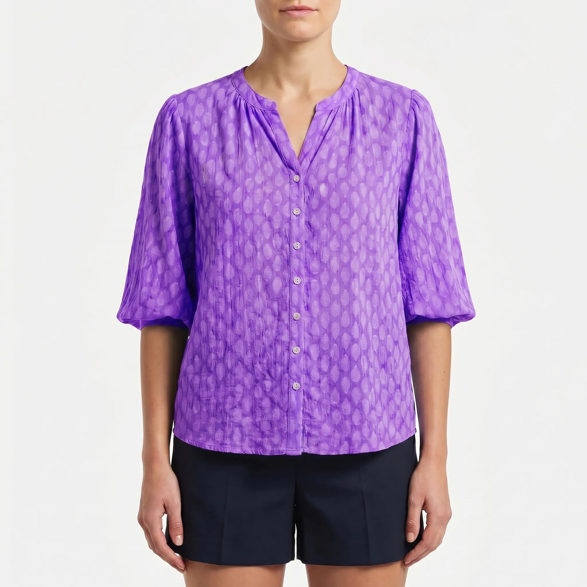 Women's Print-Detail Button-Front Blouse – Purple