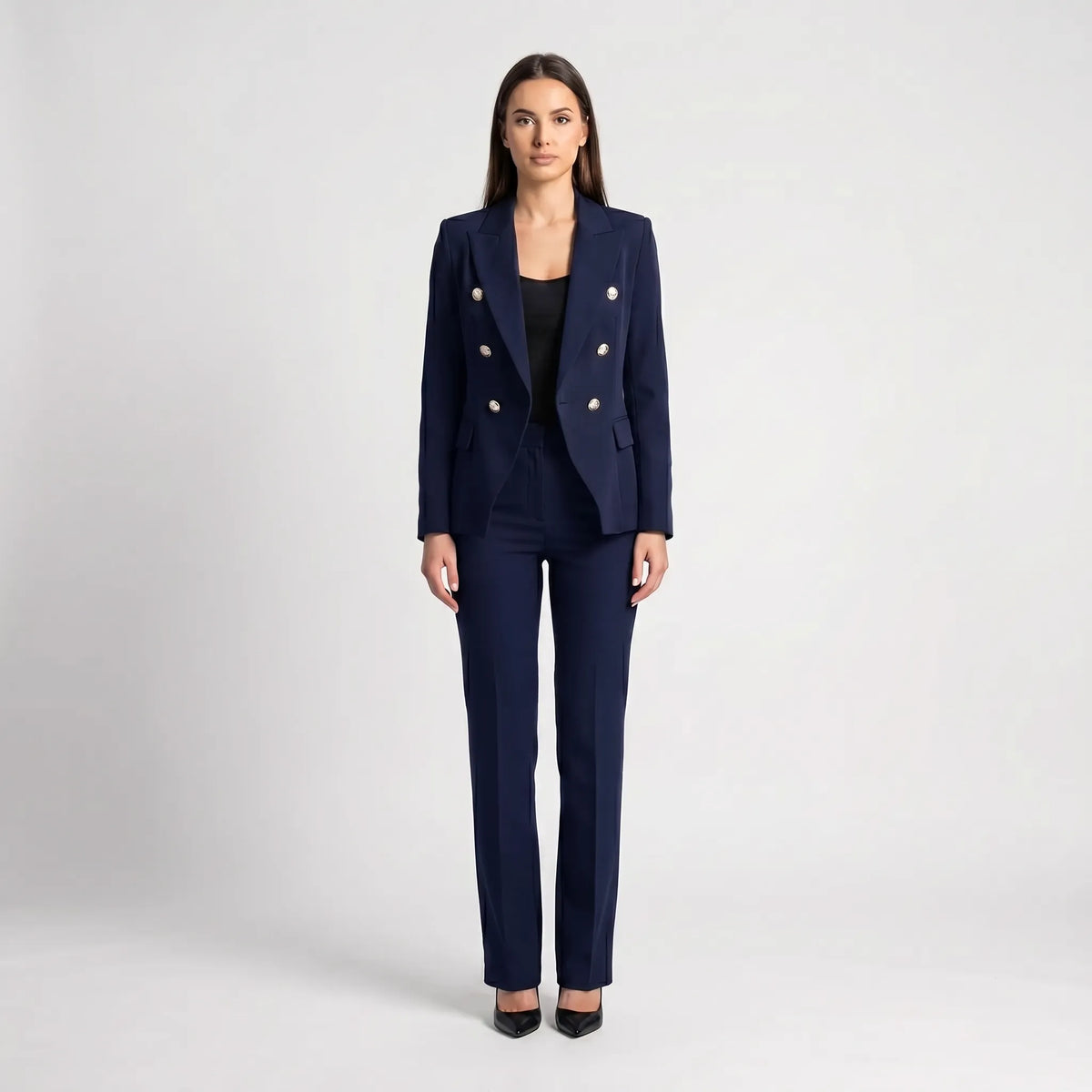 Women's Fitted 2 Piece Suit Set – Navy Blue