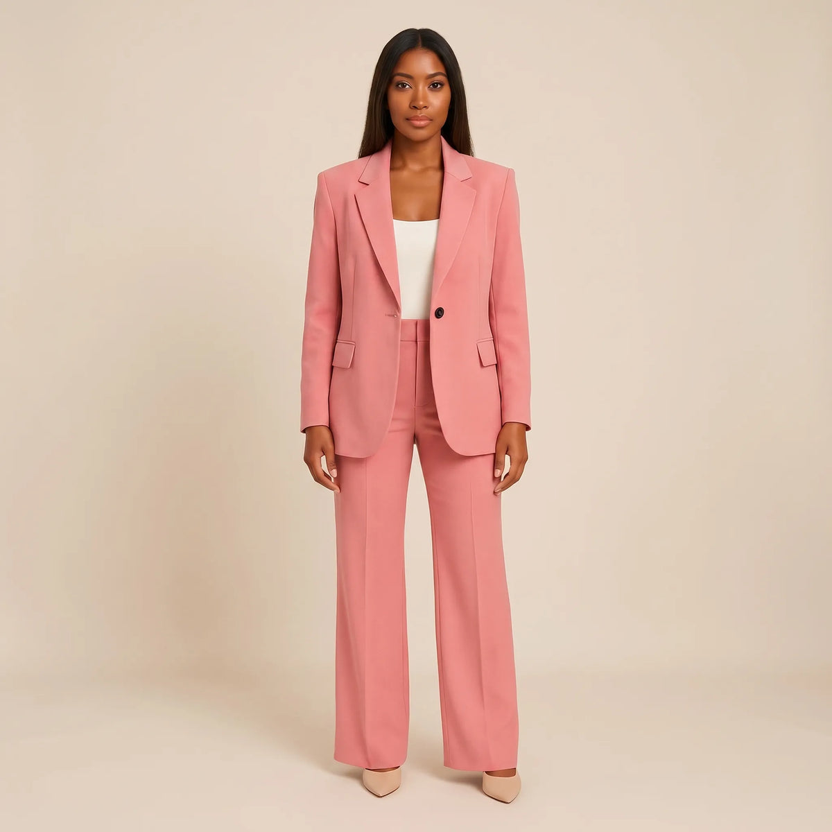Women's One Button Flare Pants Suit Set for Fall – Pink