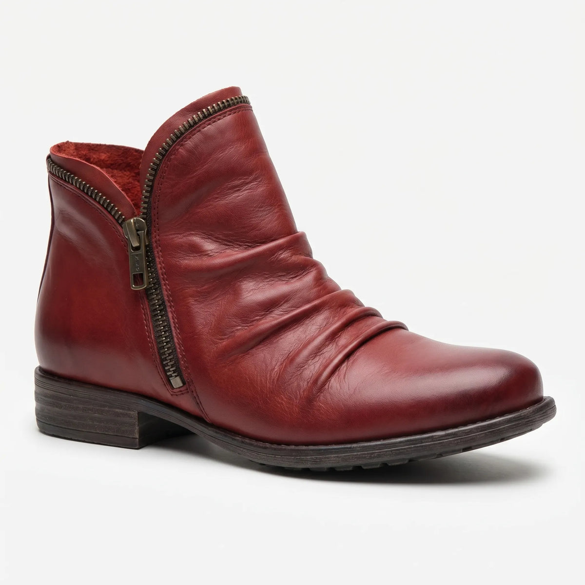 Women's Ruched Leather Booties – Red