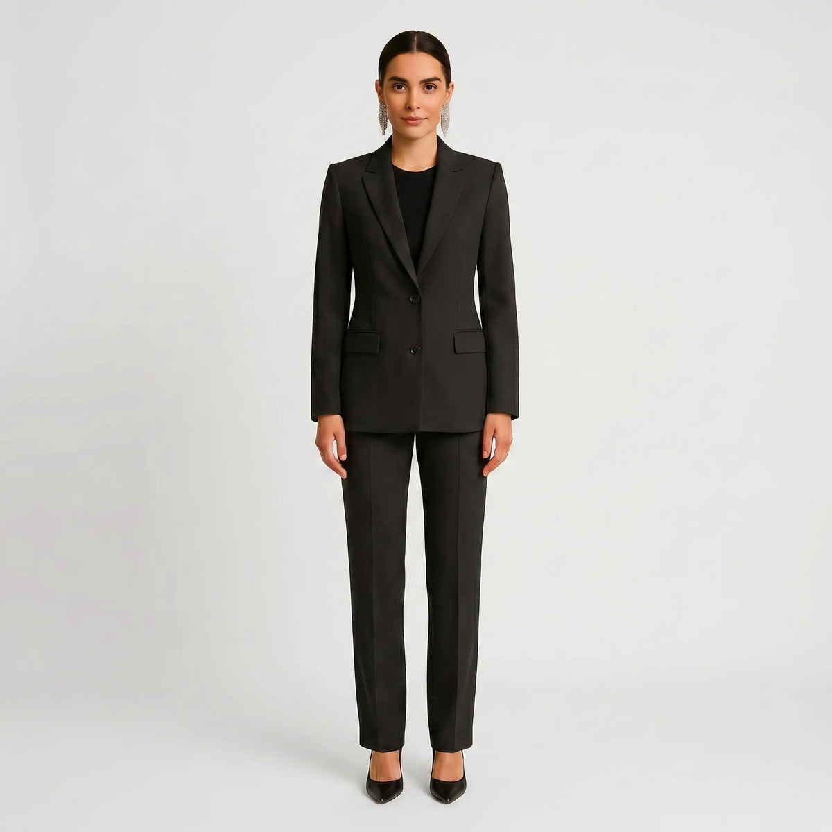 Women's Fitted Blazer and Pants Suit Set – Black