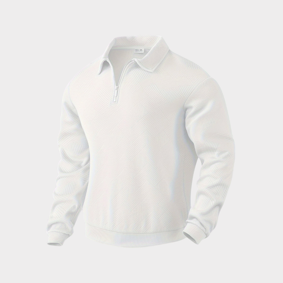 Men's Textured Half-Zip Sweatshirt for Work – White