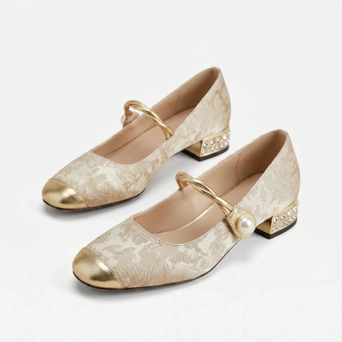 Women's Pearl Strap Block Heels for Layering – Beige