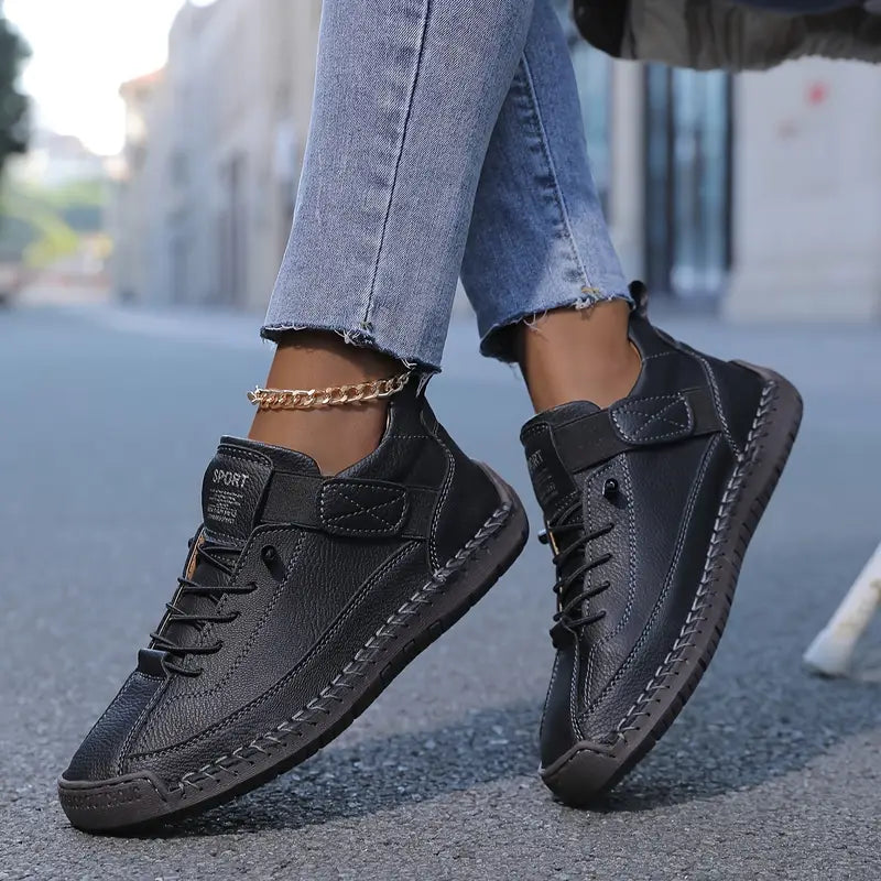 Women's Support Leather Sneakers – Black