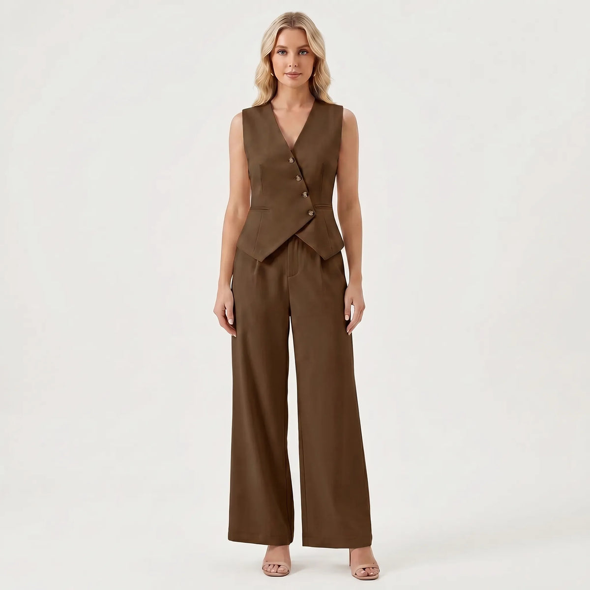 Women's Vest and Pants Set for Work – Brown