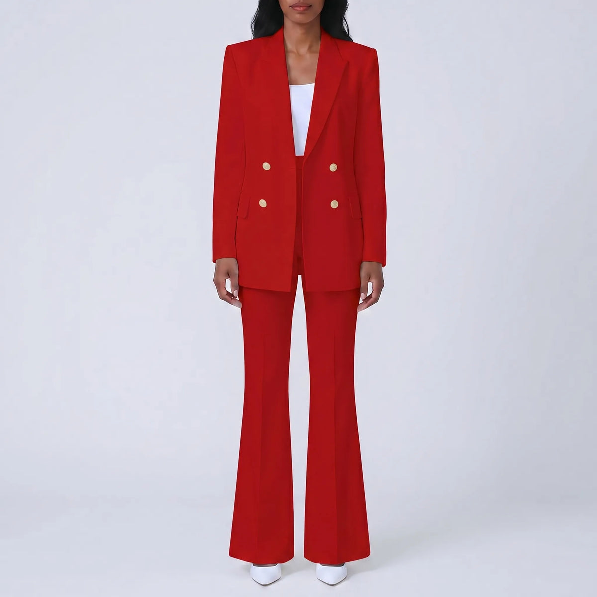 Women's Double Breasted Blazer and Pants Set for Weekends – Red