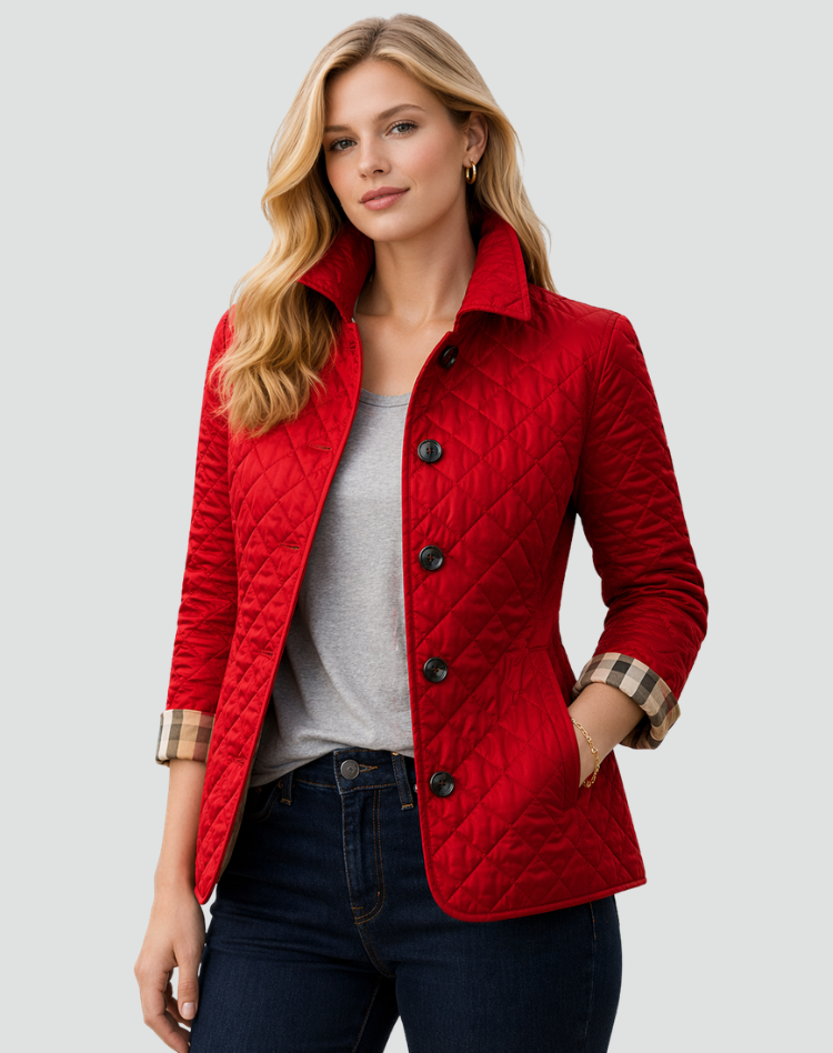 Women's Padded Button-Front Jacket – Red
