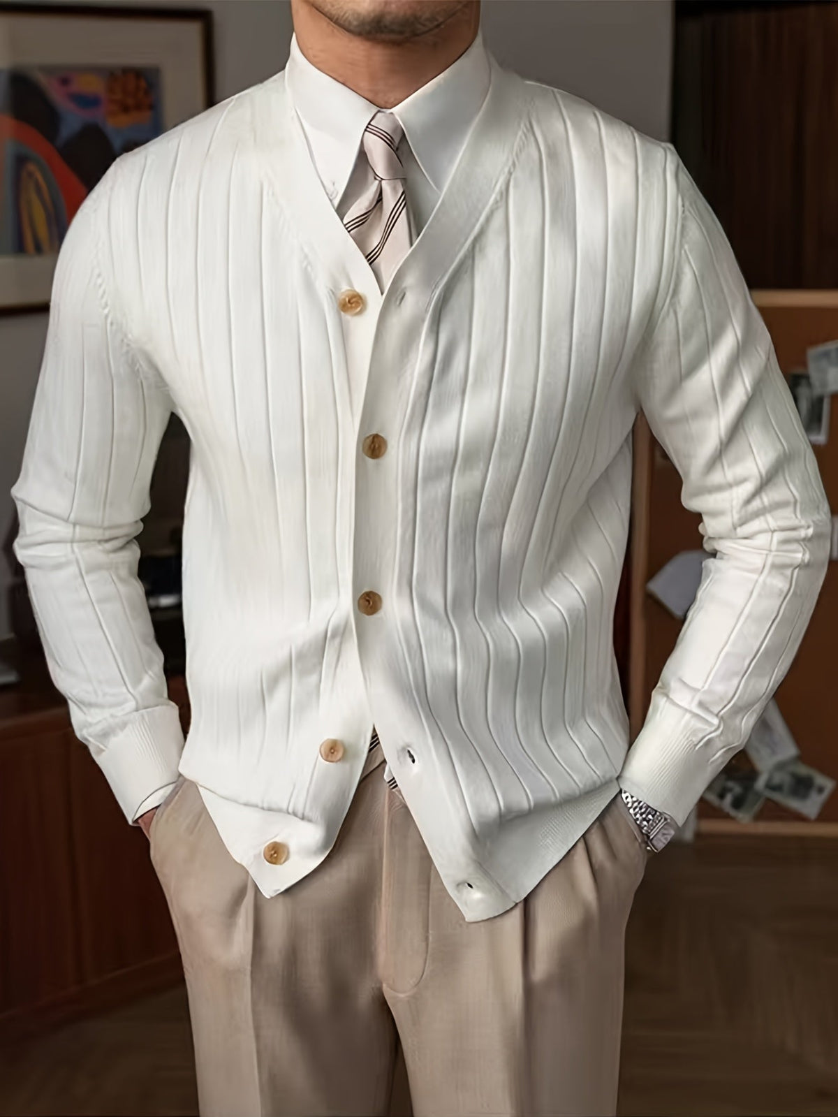 Men's Rib-Knit Button-Up Knit Cardigan Pullover – view 2