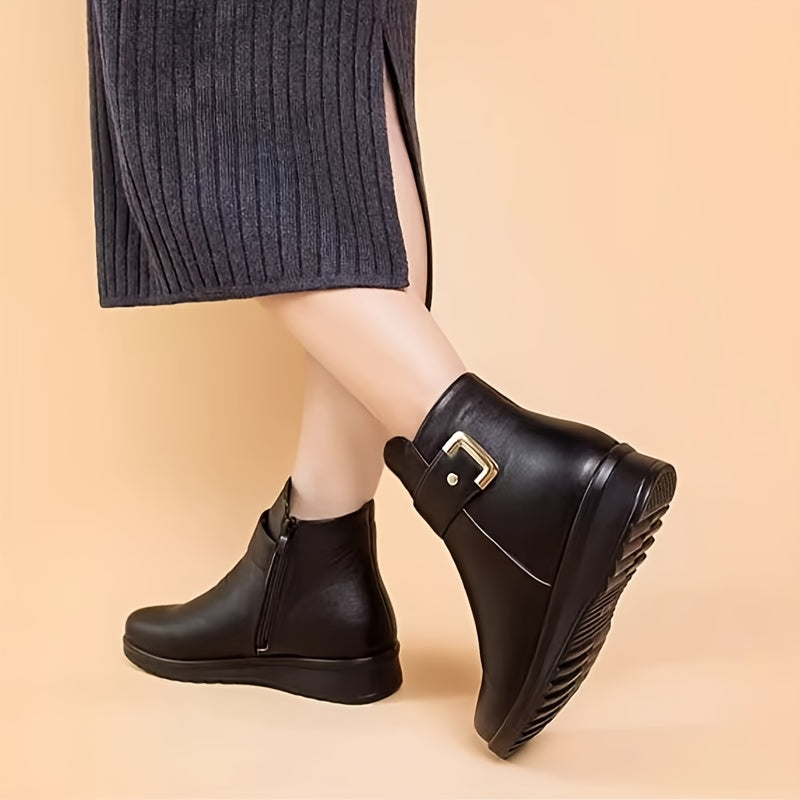 Women's Soft-Lined Flat-Sole Booties with Buckle Detail – view 3