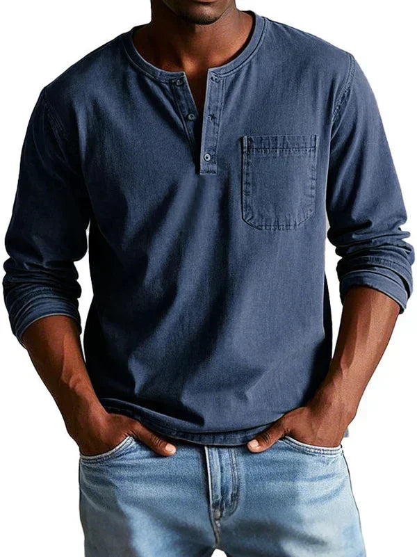 Men's Long Sleeve Henley Shirt for Work – Dark Blue
