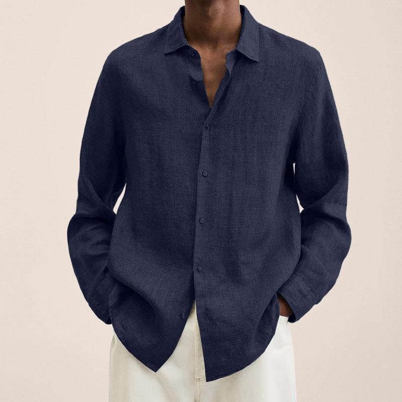 Men's Long Sleeve Button-Up Shirt for Everyday Wear – Navy Blue
