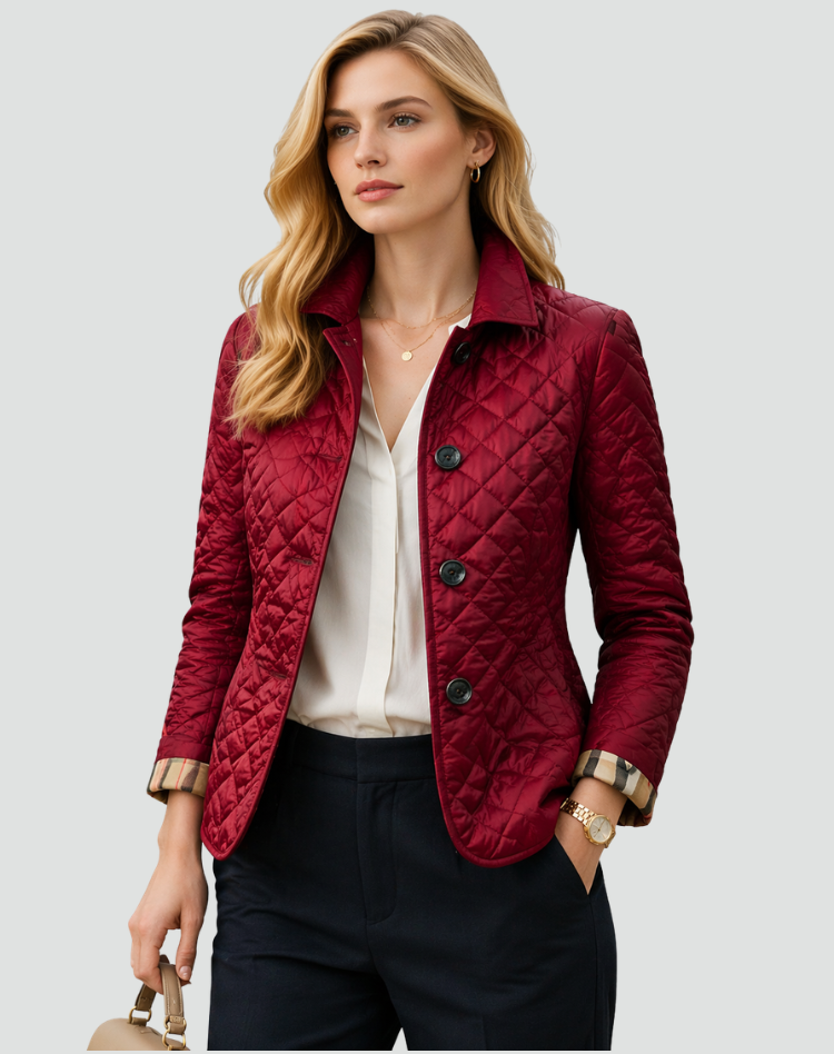Women's Padded Button-Front Jacket – Wine Red