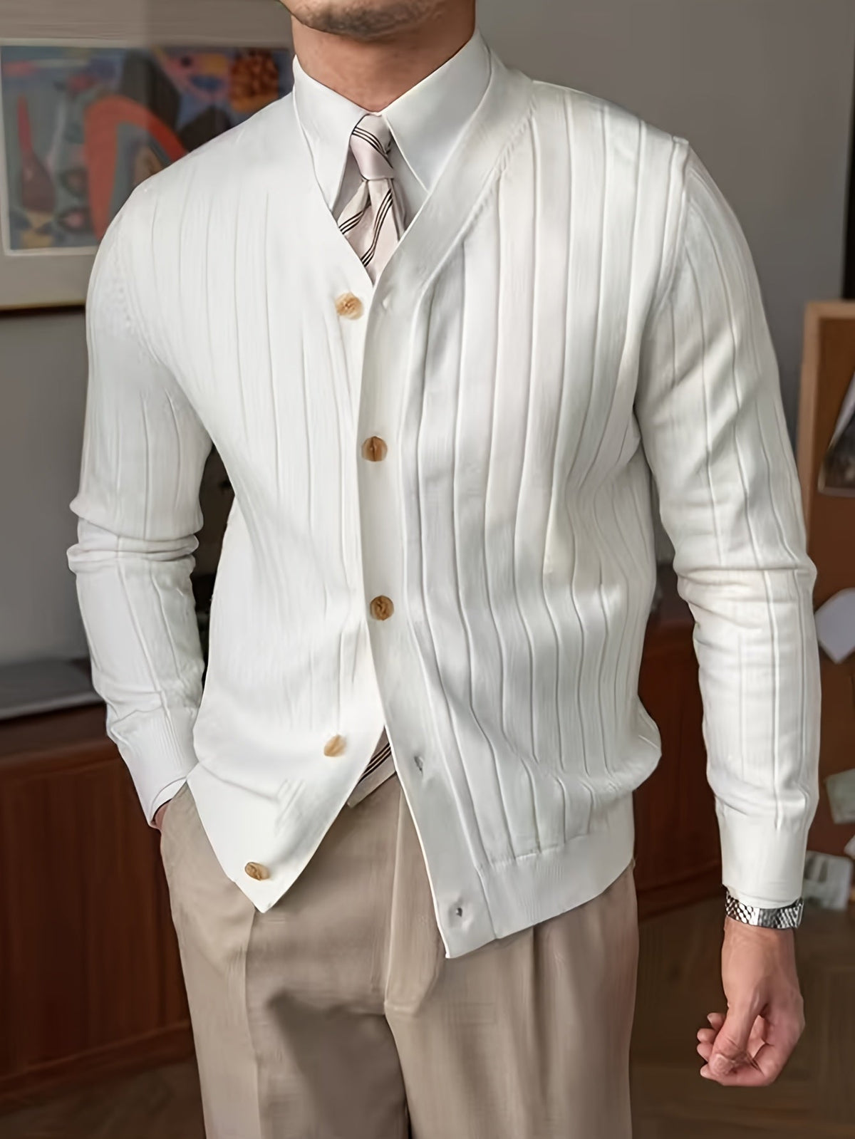 Men's Rib-Knit Button-Up Knit Cardigan Pullover – view 5