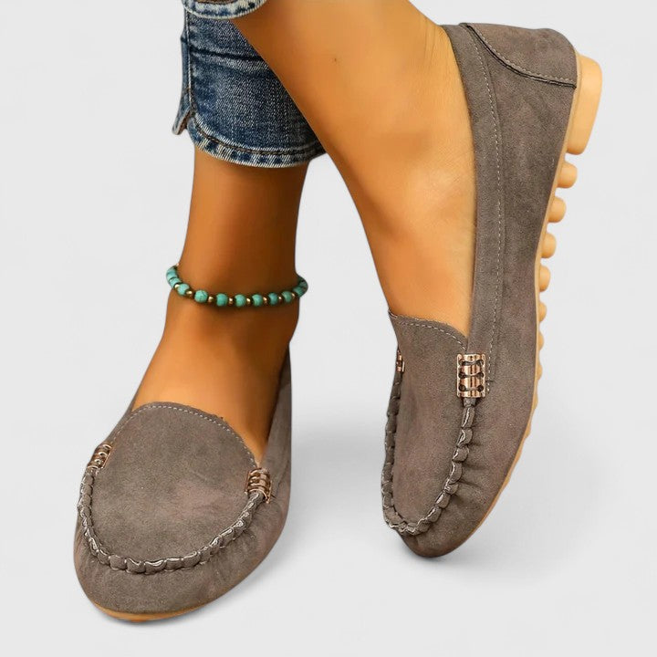 Women's Metal Accent Support Loafers – Gray