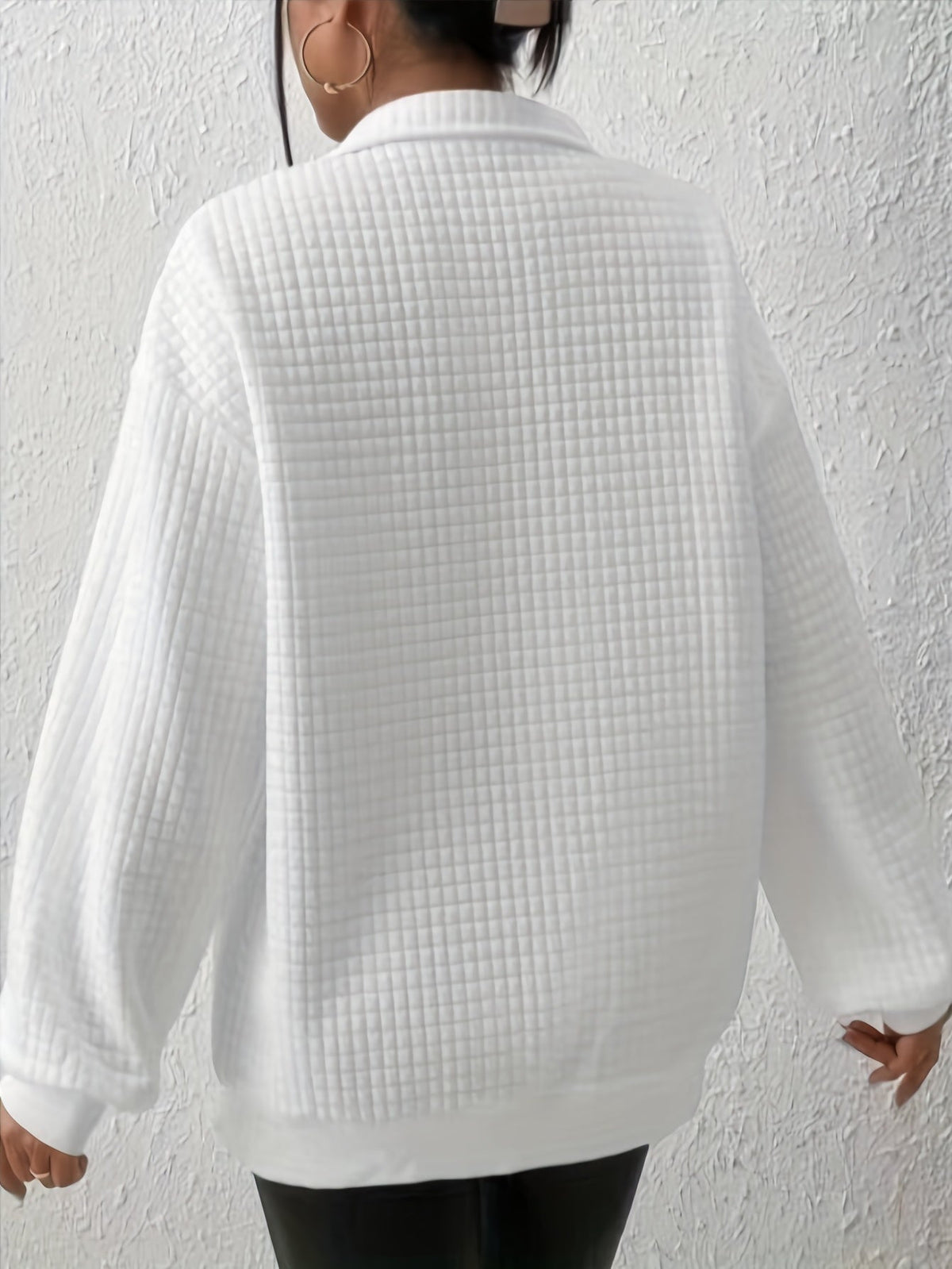 Women's Half-Zip Stand Collar Textured Knit Sweater for Layering – view 8