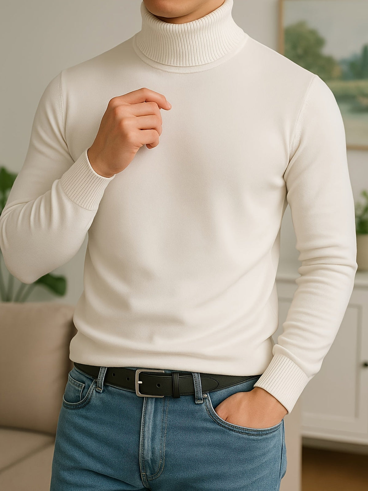 Men's Rib-Knit Roll-Neck Knit Pullover – view 5