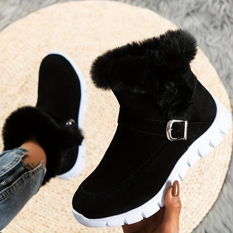 Women's Plush-Lined Buckle-Detail Booties – Black