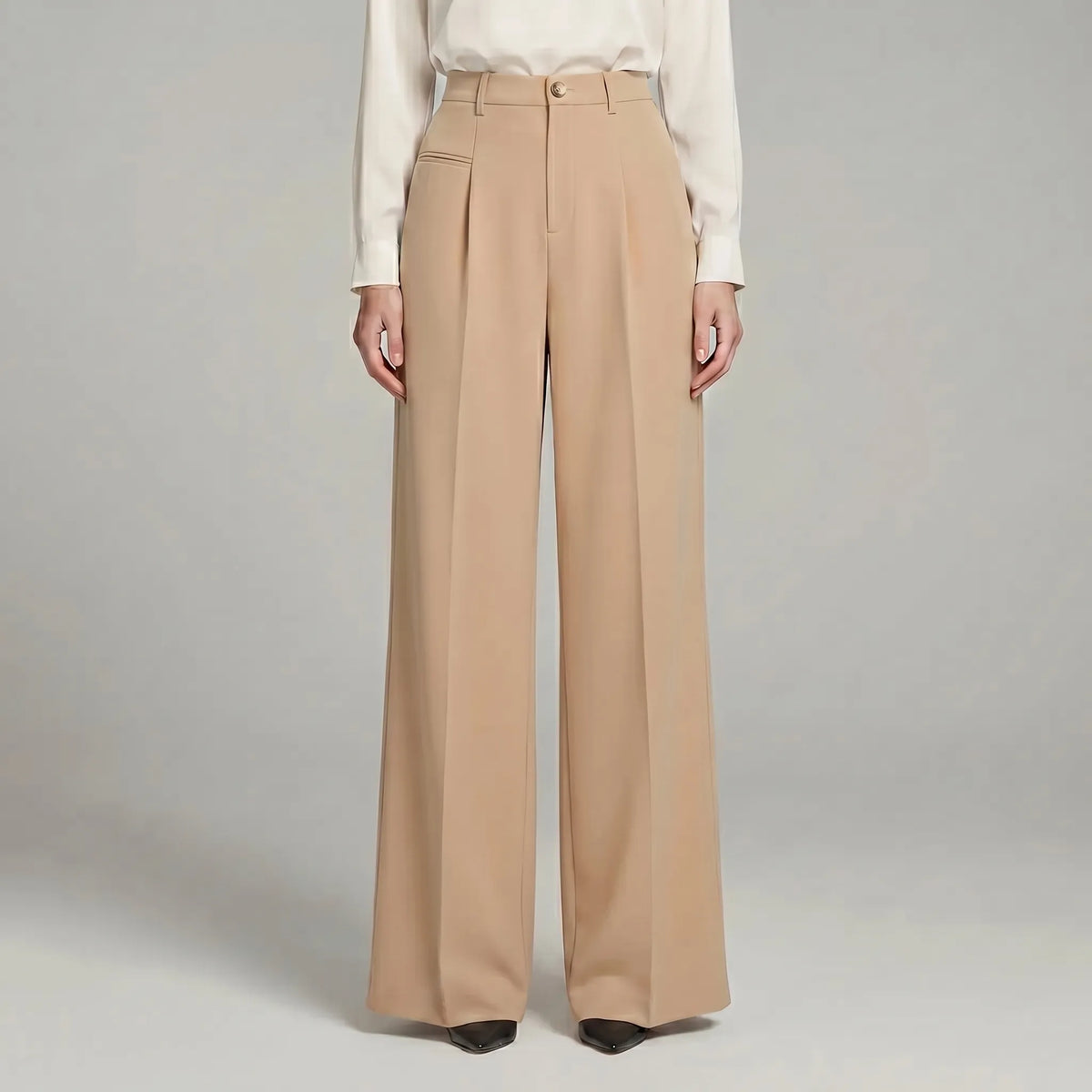 Women's Pleat-Detail Wide-Cut Palazzo Pants – Beige