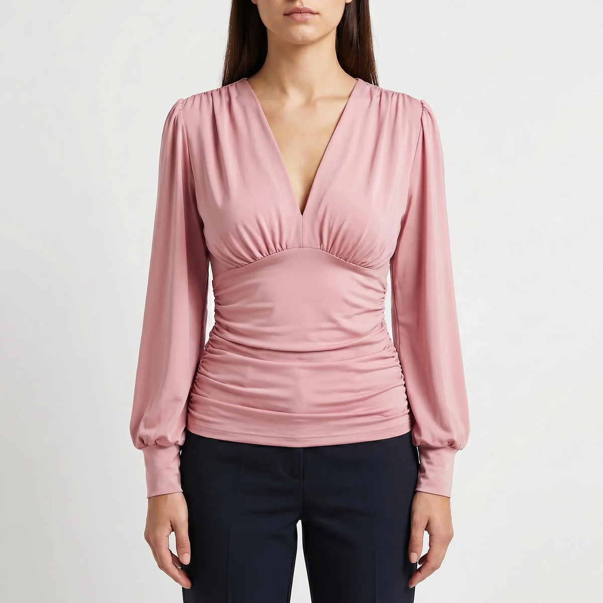 Women's Ruched Waist Wrap-Style Blouse – Pink