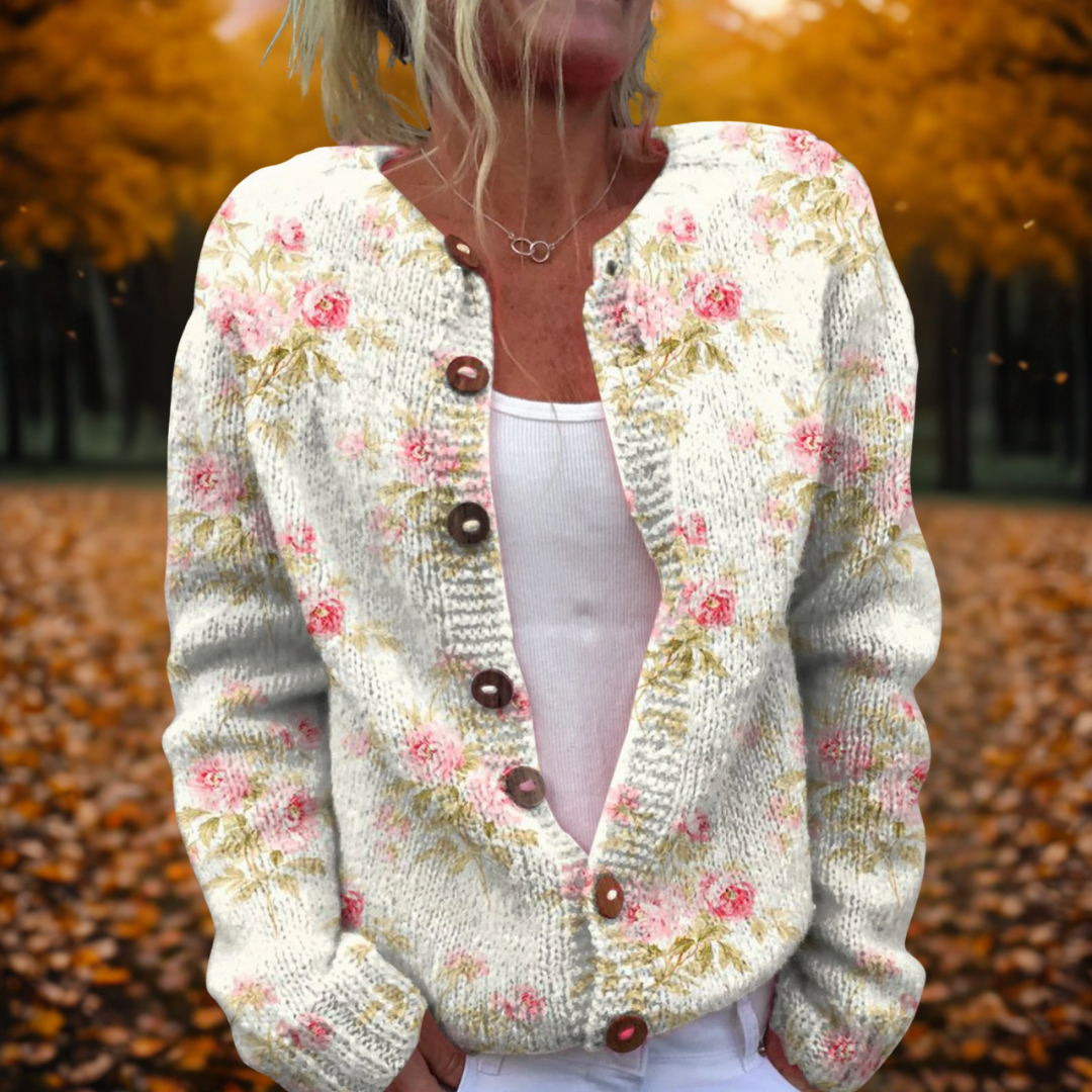 Women's Flower-Print Open-Front Knit Cardigan – view 1