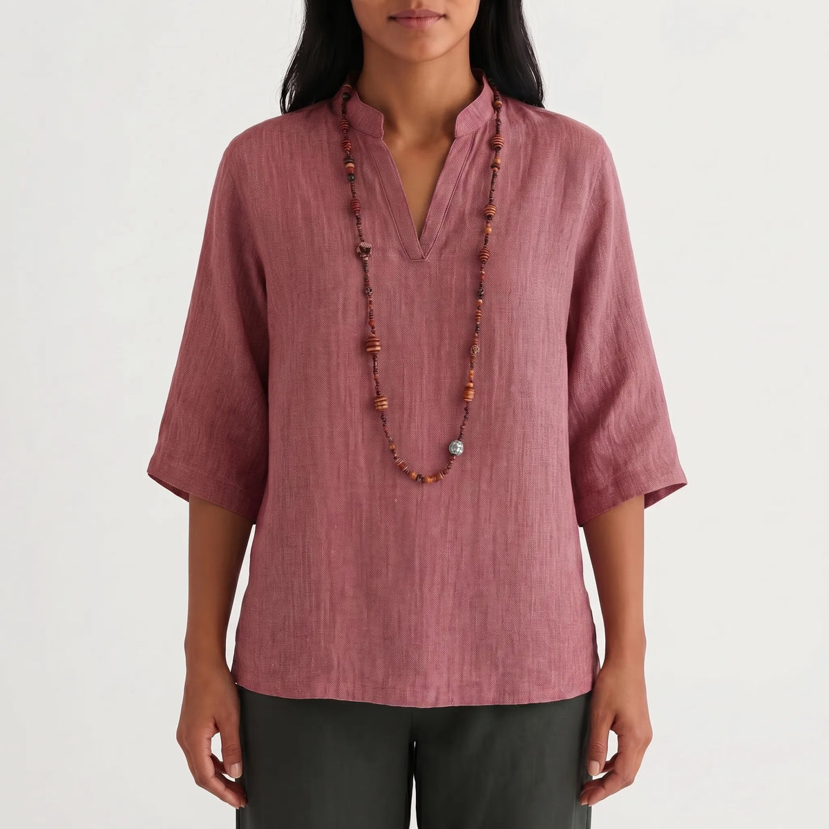 Women's Linen Tunic Top for Weekends – Red