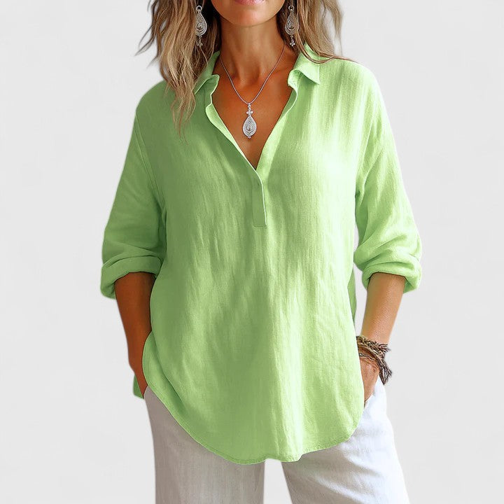 Women's Comfortable Linen Blouse for Everyday Wear – Green