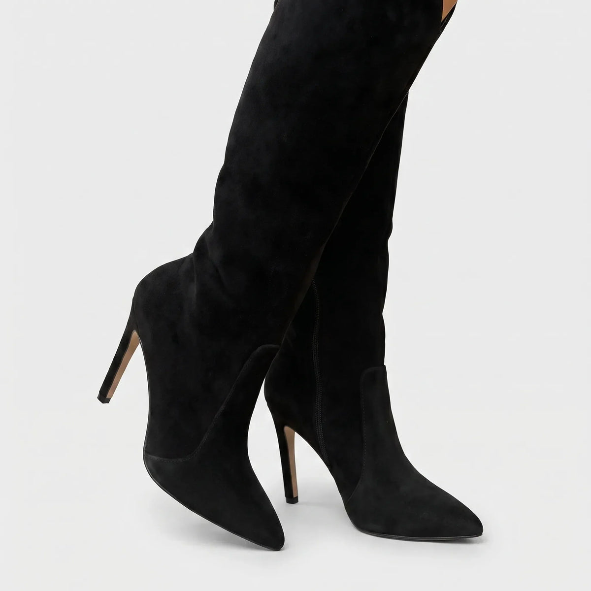 Women's Stiletto Knee High Boots – Black Suede