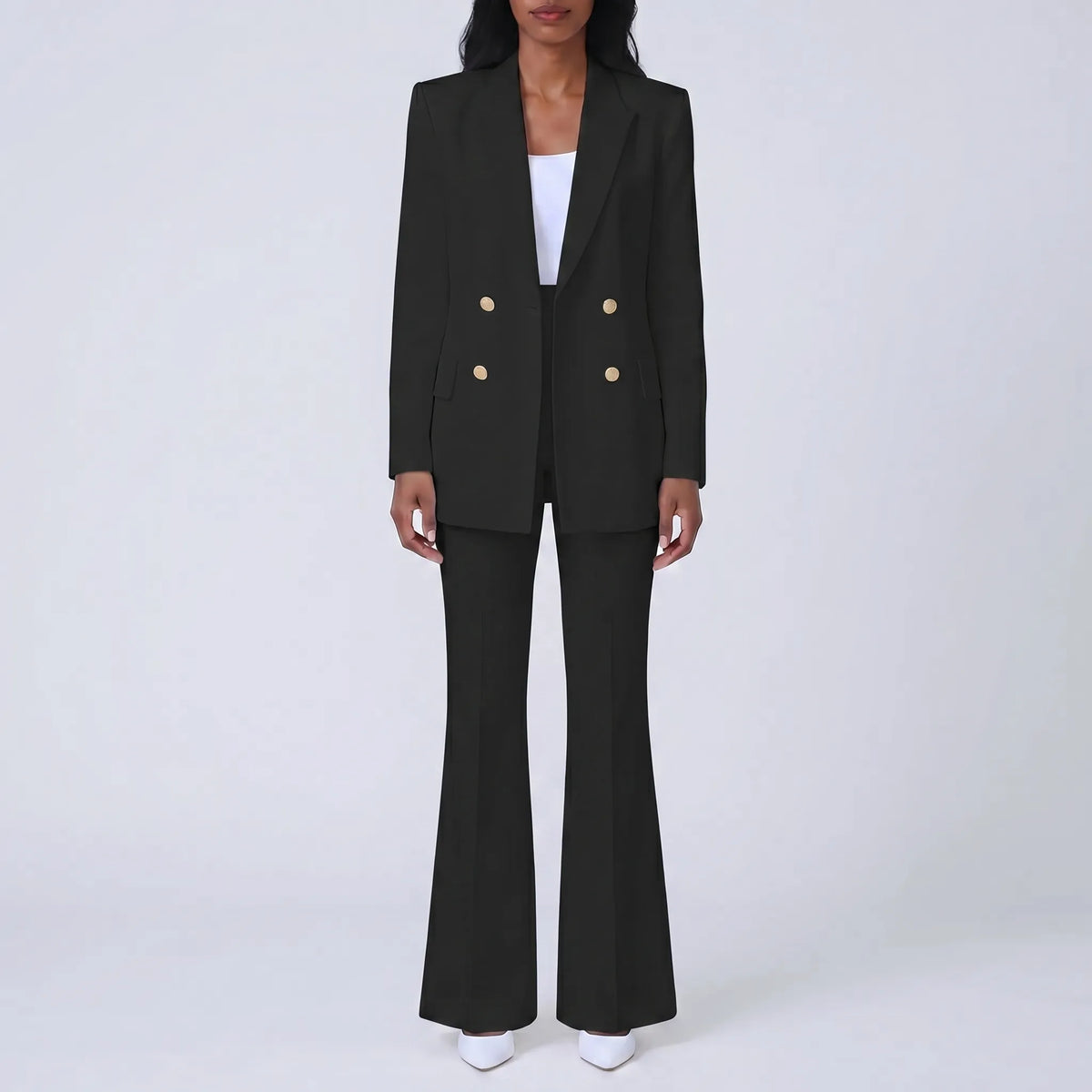 Women's Double Breasted Blazer and Pants Set for Weekends – Black