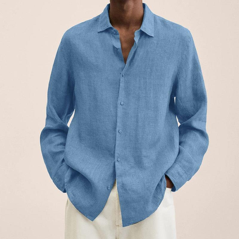 Men's Long Sleeve Button-Up Shirt for Everyday Wear – Light Blue