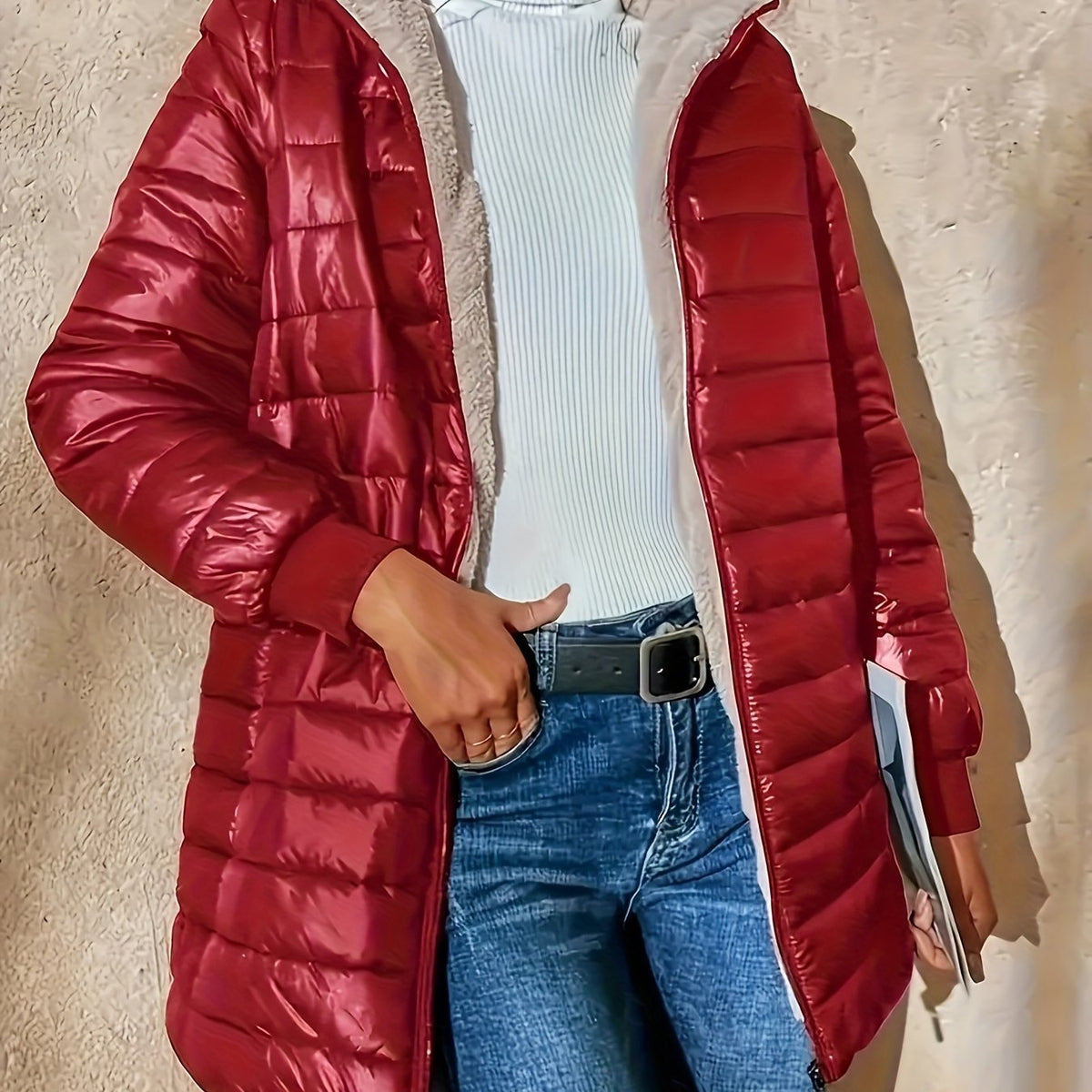 Women's Padded Longline Coat – Burgundy