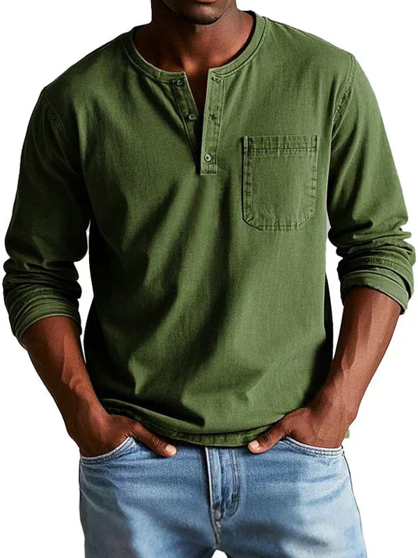 Men's Long Sleeve Henley Shirt for Work – Army Green