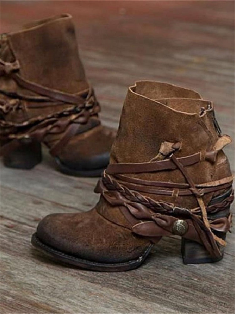 Women's Braided Laced Booties – Brown