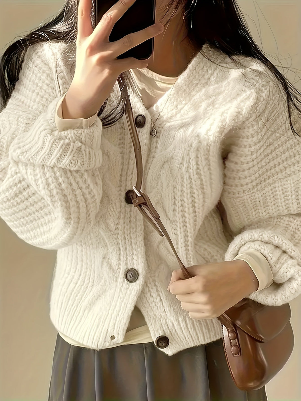 Women's Cable-Stitch Button Front Knit Cardigan – view 4