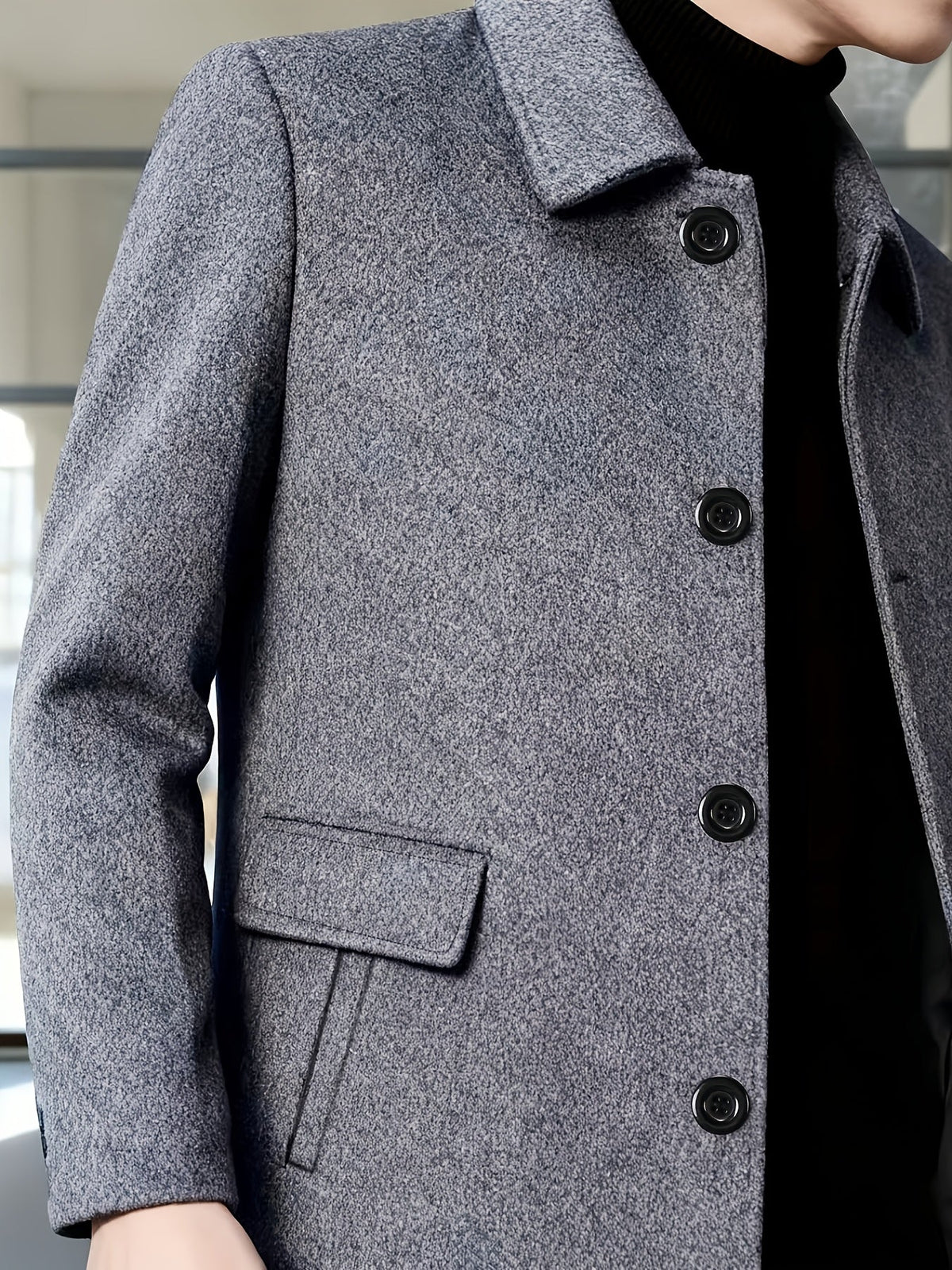 Men's Refined Single-Breast Overcoat with Side Pockets – view 3