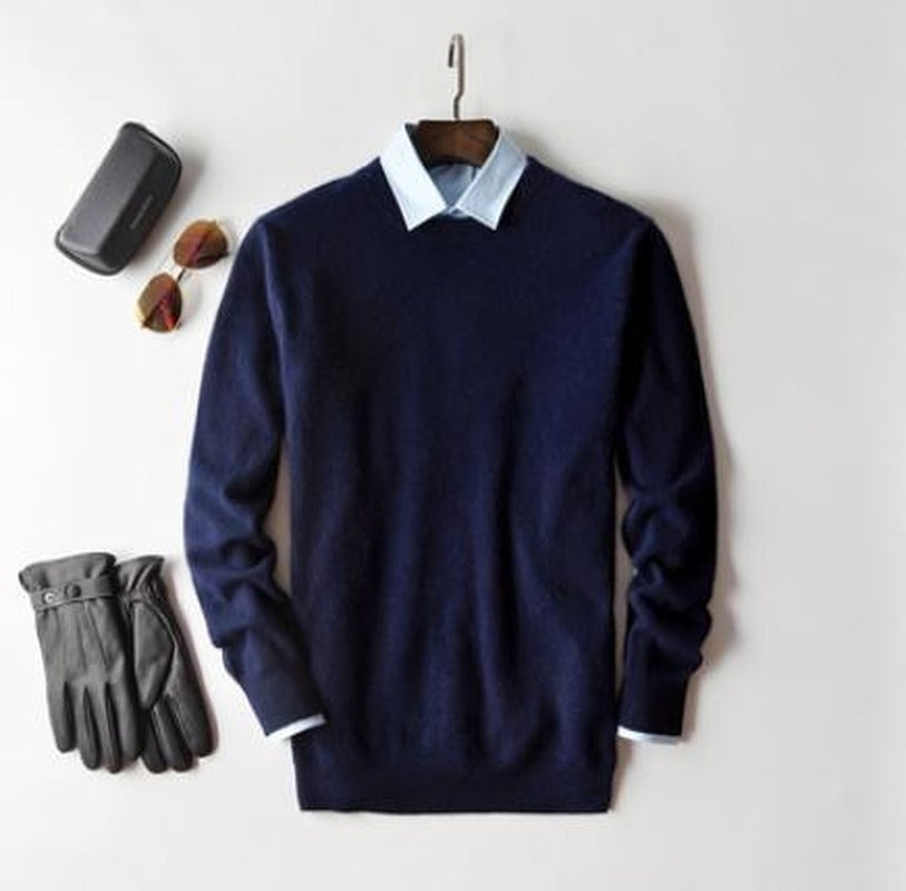 Men's Plush Knit Crewneck Sweater – Navy Blue