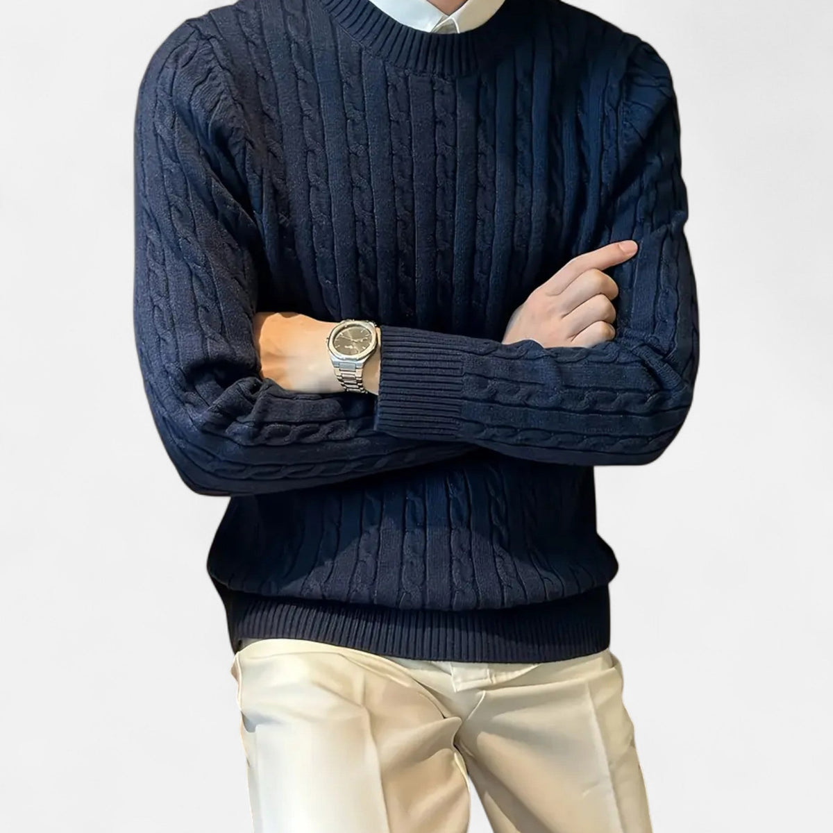 Men's Rib-Knit Crew Pullover – Navy