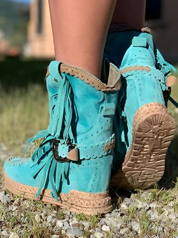 Women's Fringe Booties with Woven Detail – view 5