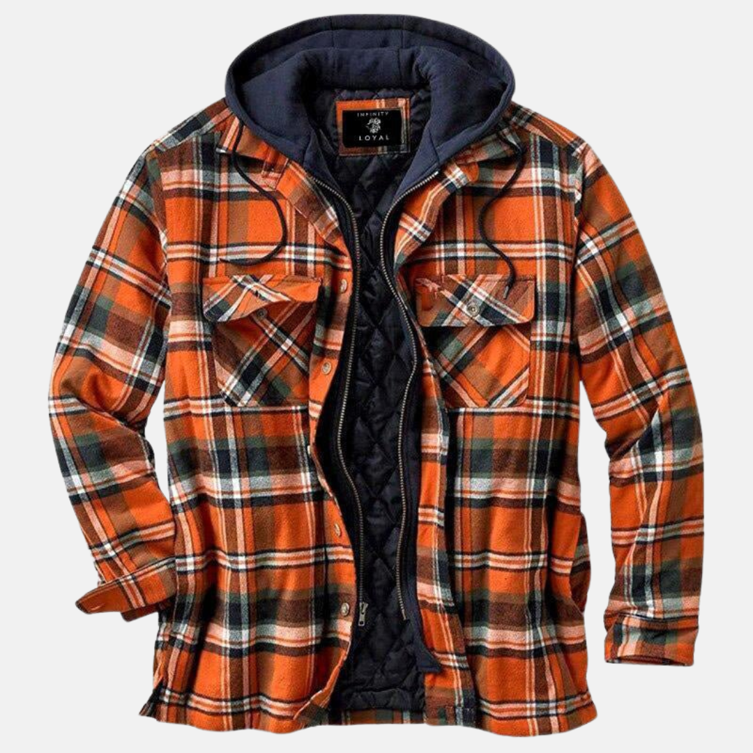 Men's Padded Hood-Detail Overshirt Jacket – Orange