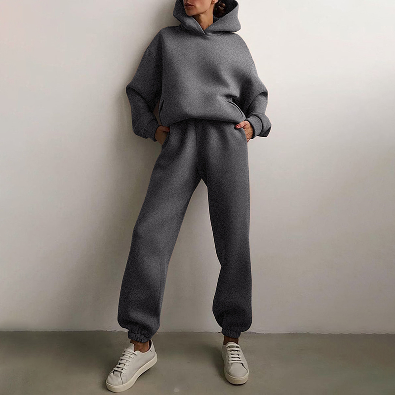 Women's Pullover Hoodie and Slim-Tapered Jogger Two Piece Set – Dark Gray