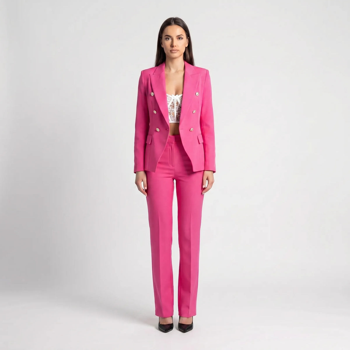 Women's Fitted 2 Piece Suit Set – Hot Pink