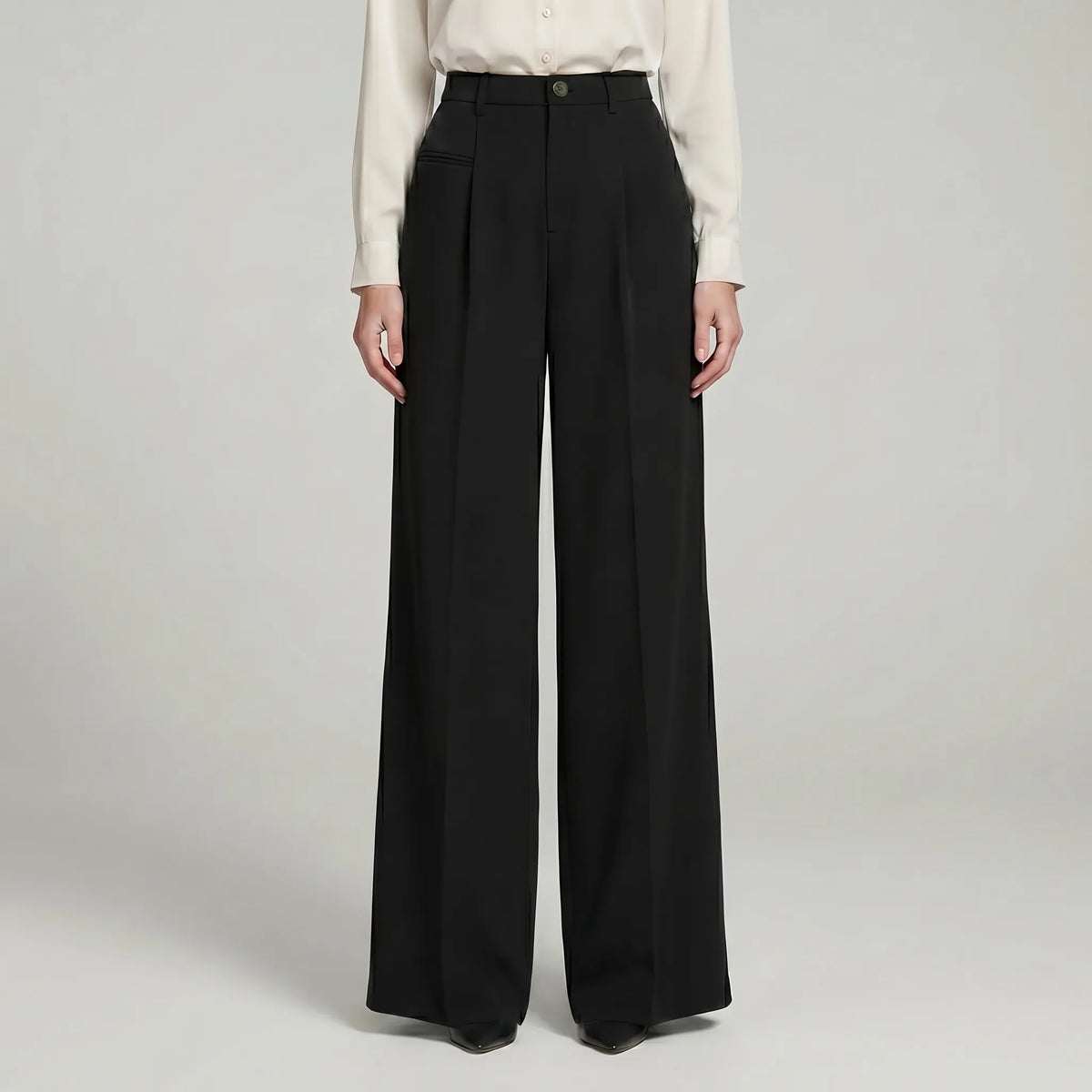 Women's Pleat-Detail Wide-Cut Palazzo Pants – Black