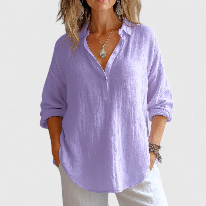 Women's Comfortable Linen Blouse for Everyday Wear – Purple