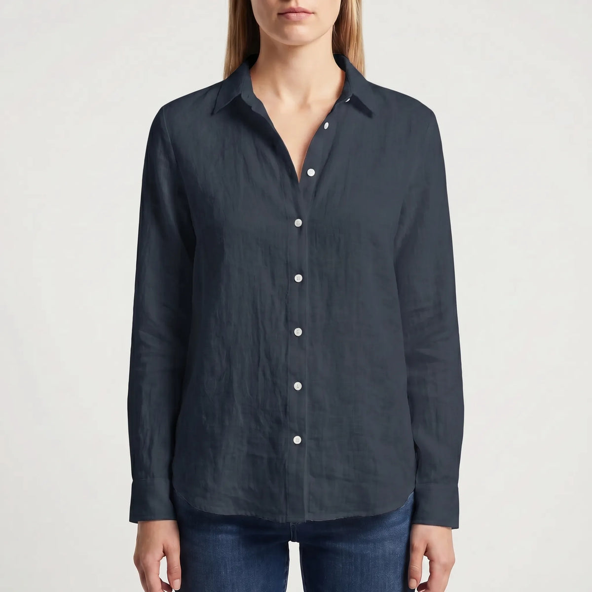 Women's Warm-Weather Button Up Blouse – Dark Blue