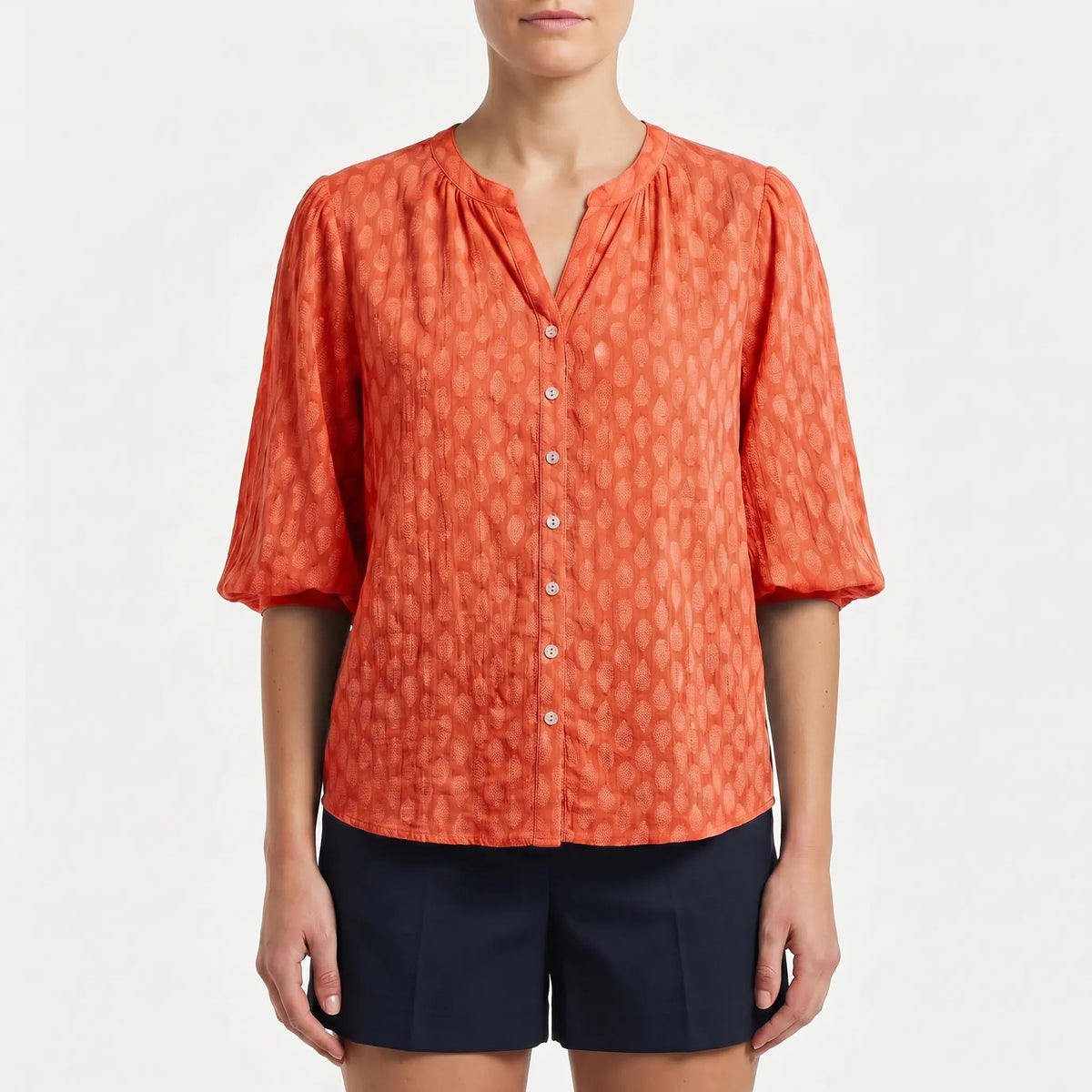 Women's Print-Detail Button-Front Blouse – Orange