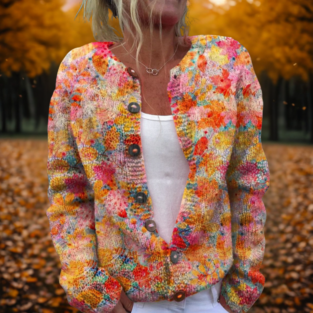 Women's Flower-Print Open-Style Knit Cardigan – view 1