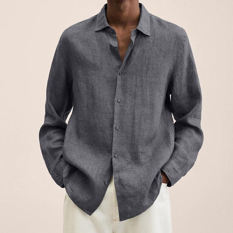 Men's Long Sleeve Button-Up Shirt for Everyday Wear – Gray