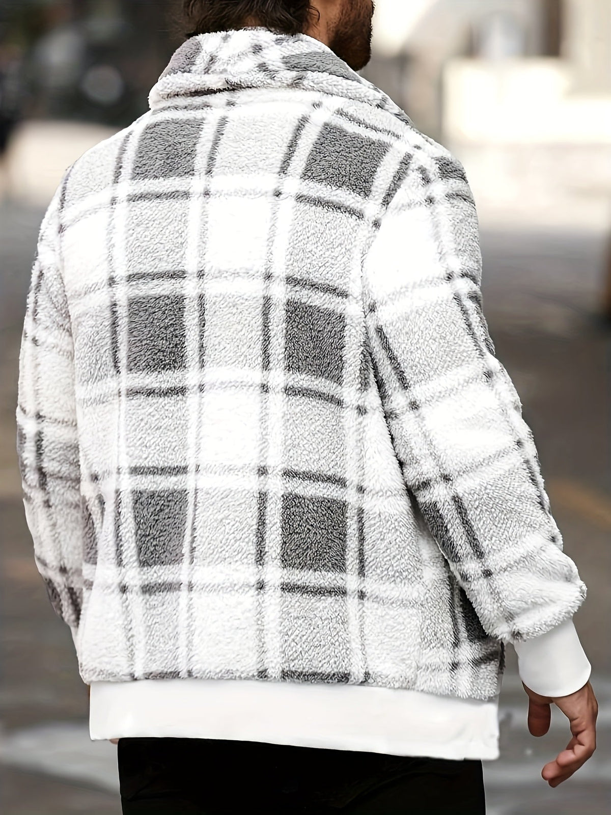 Men's Plush Brushed Check Oversized Jacket – view 2