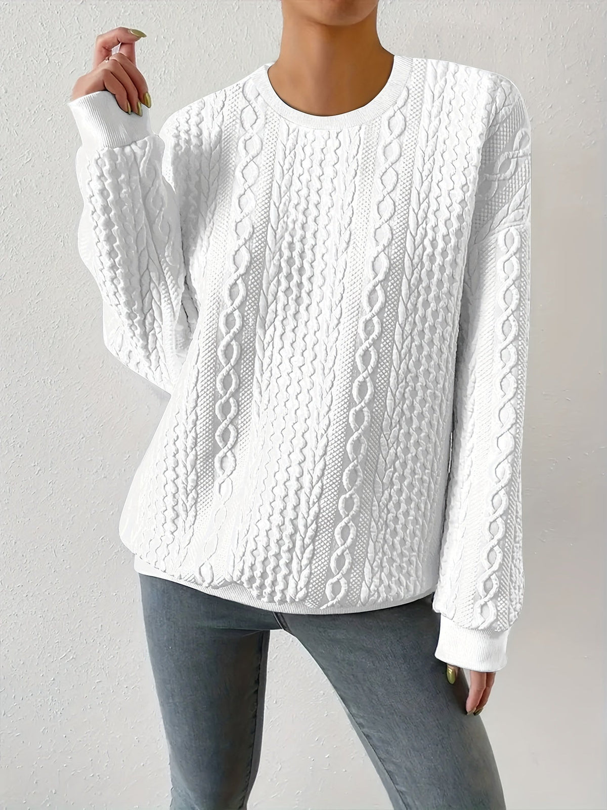 Women's Cable-Stitch Crew-Neck Sweatshirt – view 3